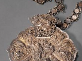 清末重十两和合二仙银锁