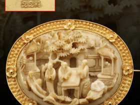 清代广州十三行22K金镶微雕胸针